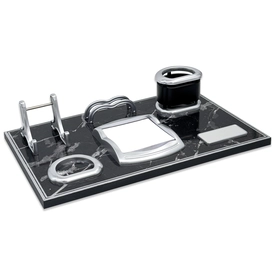 ASİL SİYAH-GÜMÜŞ MERMER DESENLİ MASA SETİ